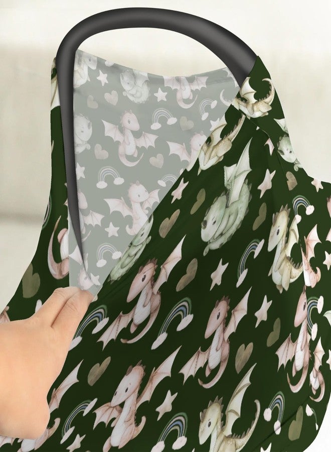 ZoUbqchY Fairytale Dragon Love Stars Baby Car Seat Covers Baby Dragons Green Stretchy 5-in-1 Cover Adjustable Car Canopy Cover Fantasy Animal Breathable Nursing Cover-Up - Image 4